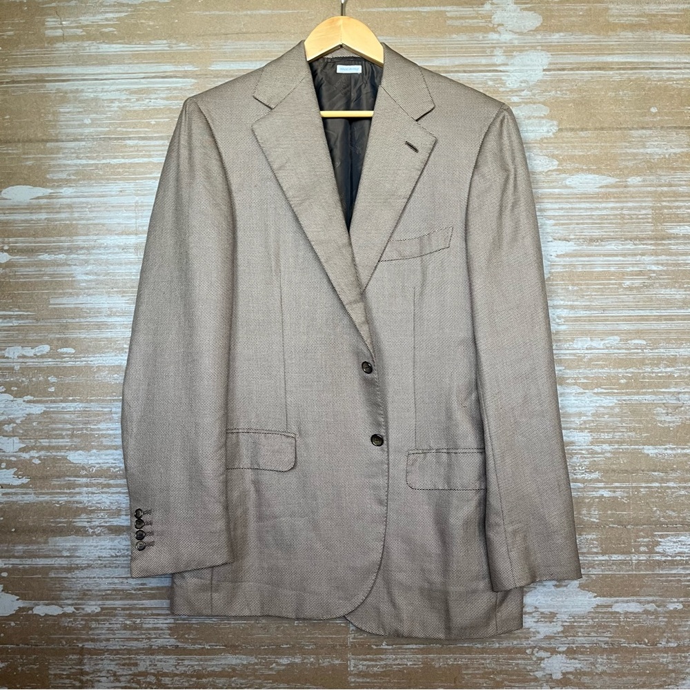 Brioni Nomentano Houndstooth Three Button Blazer Brown Wool Blend Mens 40